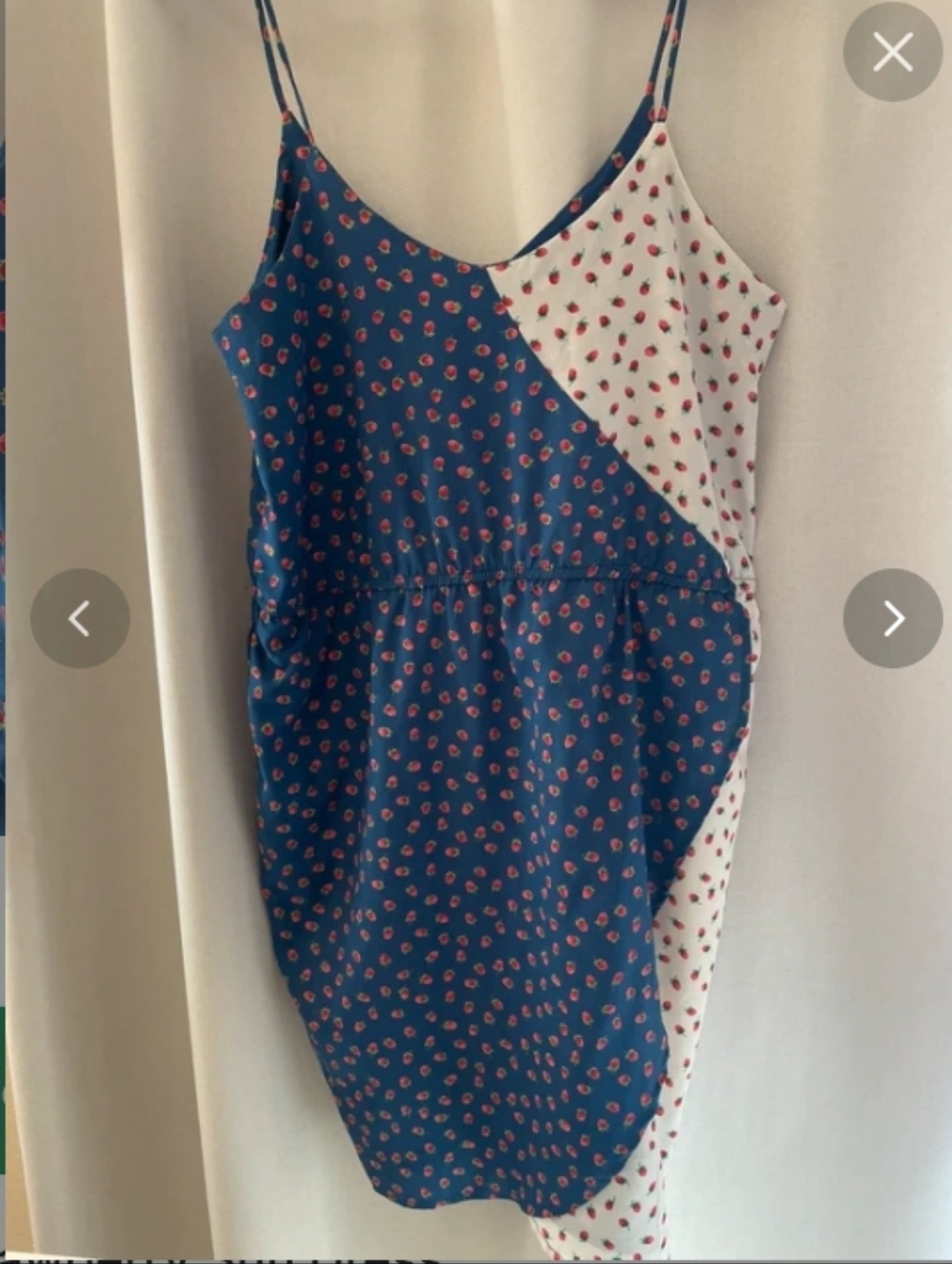 Maude Sz S Blue and White Strawberry-Print Slip Dress